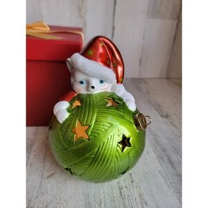 Christmas kitten luminary ceramic yarn ball light up Xmas home decor cat